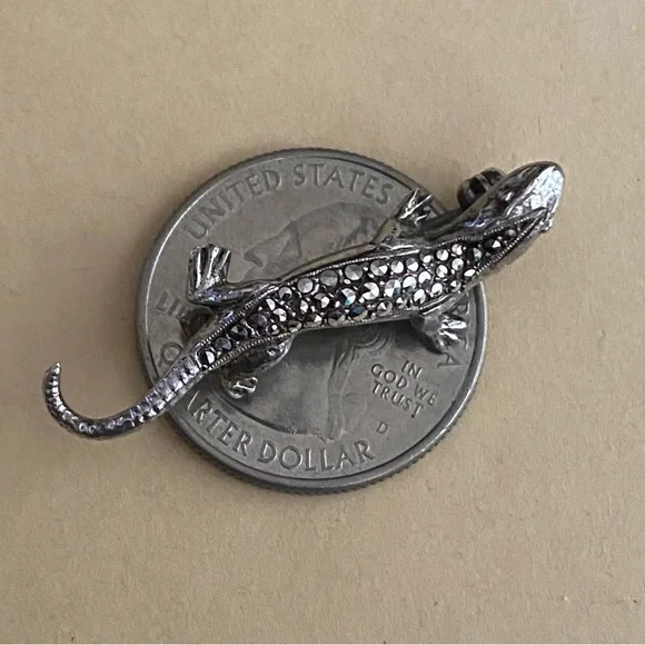 Vintage German Sterling Silver Marcasite Lizard Brooch Pin.Marked & Tested EUC - Picture 6 of 10